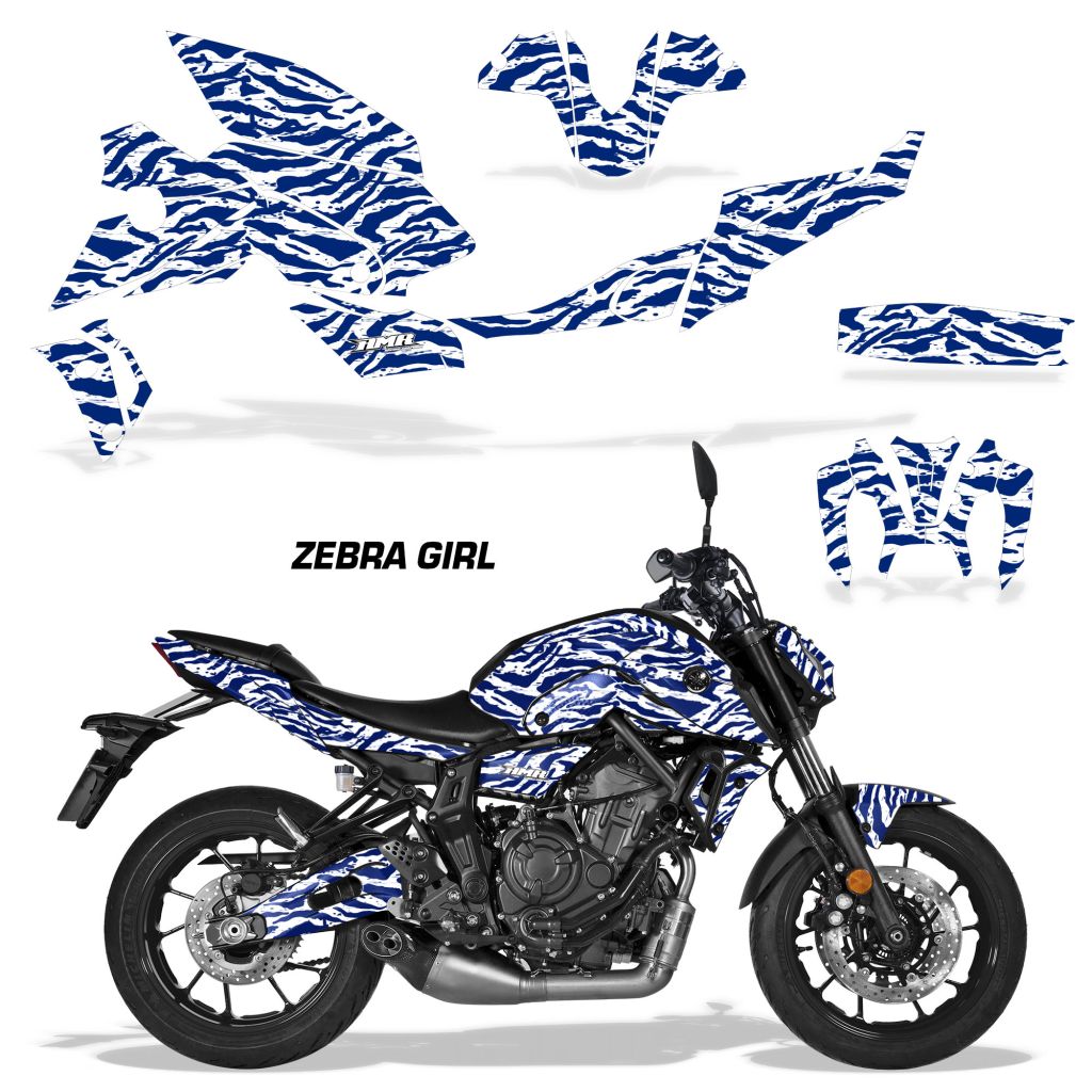Yamaha MT07 graphics kit, 2021-2024 blue zebra decals for motorcycle fairings
