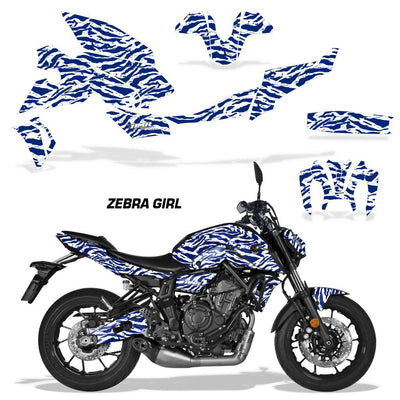 Yamaha MT07 graphics kit, 2021-2024 blue zebra decals for motorcycle fairings