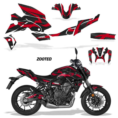 Yamaha MT07 graphics kit, 2021-2024 red and black zebra decals for motorcycle fairings
