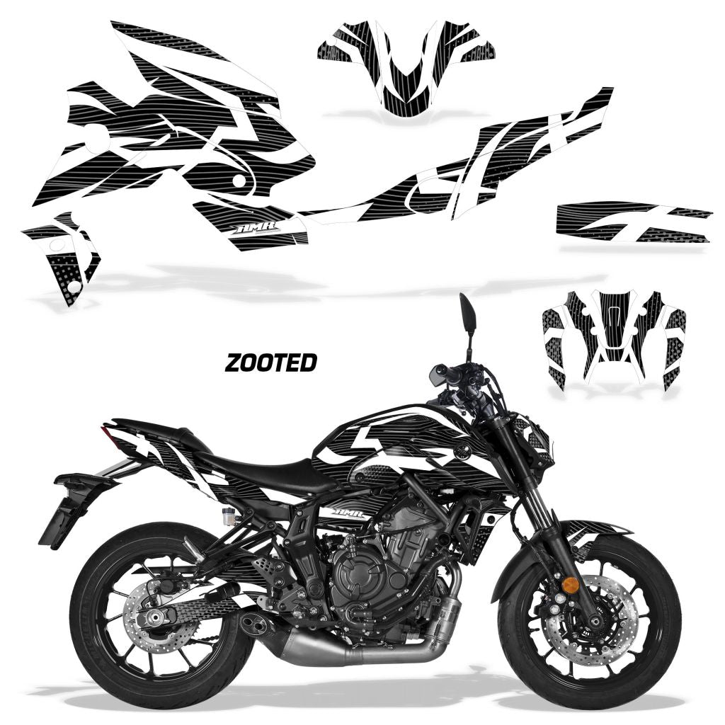 Yamaha MT07 graphics kit, 2021-2024 white and black zebra decals for motorcycle fairings