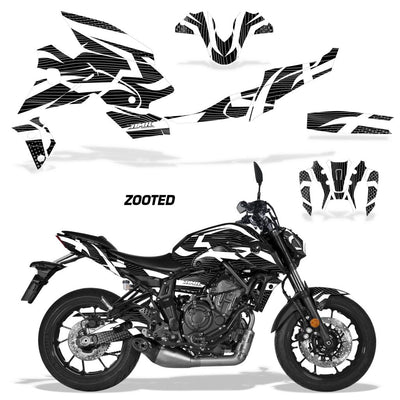 Yamaha MT07 graphics kit, 2021-2024 white and black zebra decals for motorcycle fairings