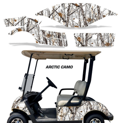 Arctic camo golf cart graphics kit with leaf and branch pattern panels