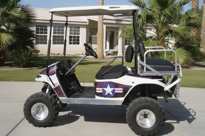 P40 Warhawk Vinyl Graphics Kit Installed on EZ-GO TXT Golf Cart (1994-2013) — Side View