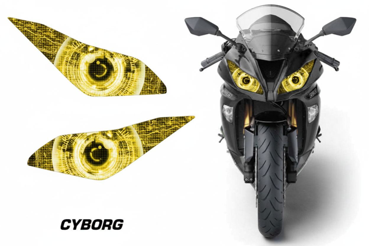 Kawasaki Ninja 636 Headlight Decal - Cyborg Yellow Eye Design