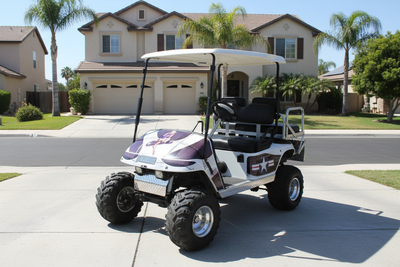 P40 Warhawk Vinyl Graphics Kit Installed on EZ-GO TXT Golf Cart (1994-2013) — Front View