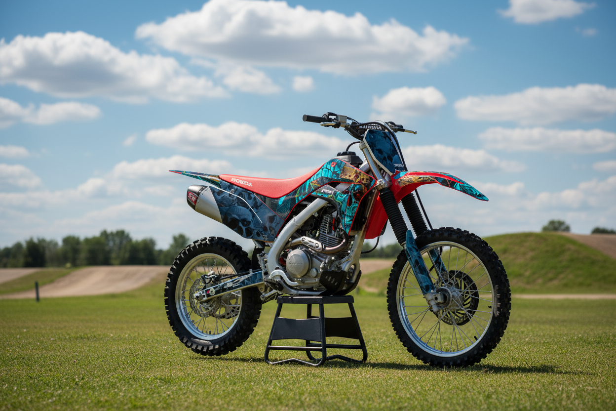 2019-2027 Honda CRF 125F Motocross Graphics Kit – Kings Teal Vinyl Decals Installed