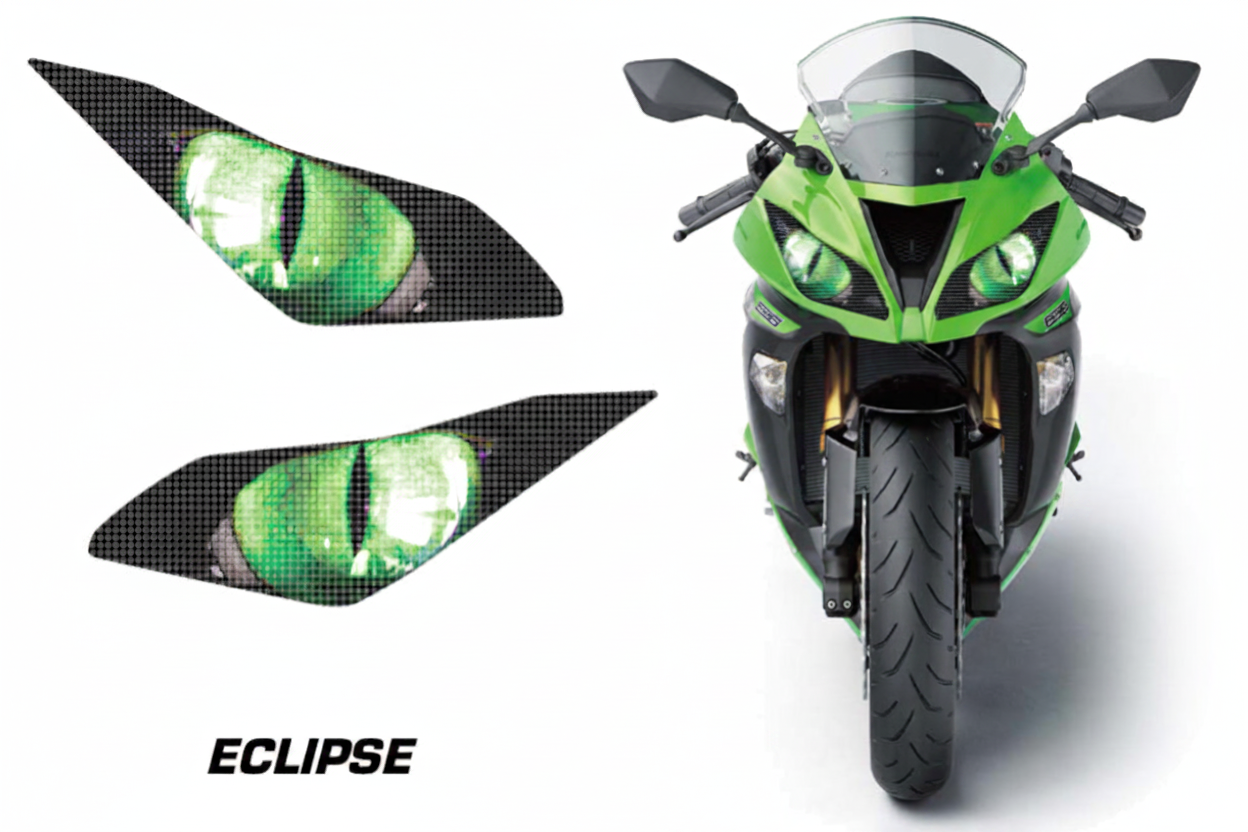 Kawasaki Ninja 636 Headlight Decal - Eclipse Green Eye Design