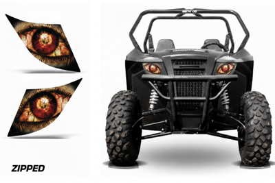 Zipped - Arctic Cat Wildcat UTV headlight decals with zombie eyes design, standalones and vehicle view
