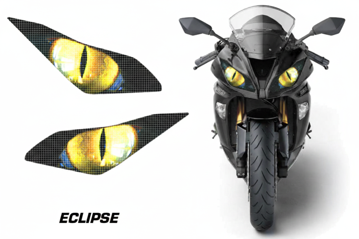Kawasaki Ninja 636 Headlight Decal - Eclipse Yellow Eye Design