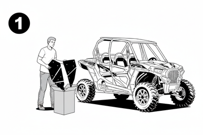 Step 1 - Remove door-shaped vinyl decals from box and pair left and right sides