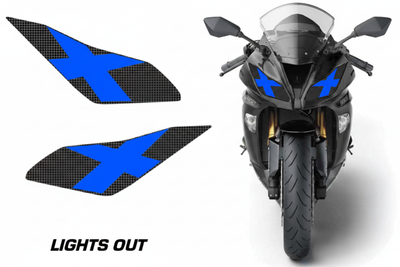 Kawasaki Ninja 636 Headlight Decal - Lights Out Blue X Design