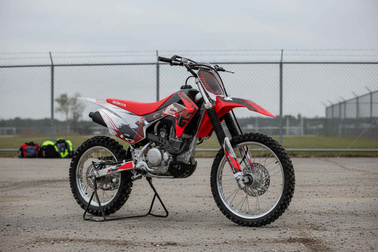 2019-2027 Honda CRF 125F Motocross Graphics Kit – Carbon X Vinyl Decals Installed
