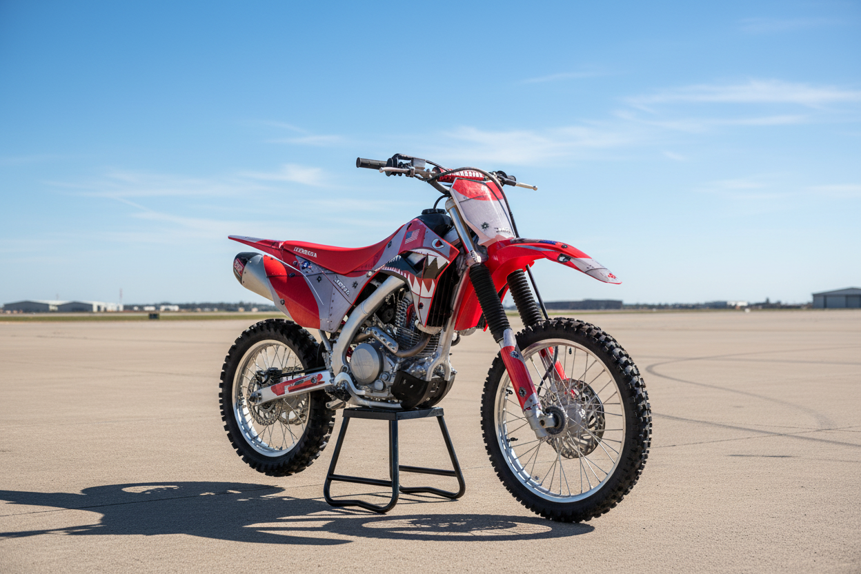 2019-2027 Honda CRF 125F Motocross Graphics Kit – P40 Warhawk Vinyl Decals Installed
