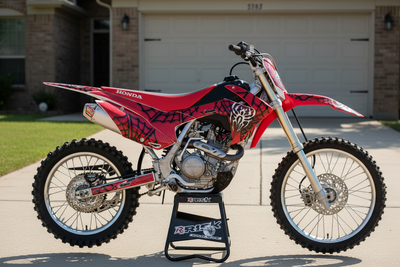 2014-2018 Honda CRF 125F Motocross Graphics Kit – Widow Maker Black Red Vinyl Decals Installed