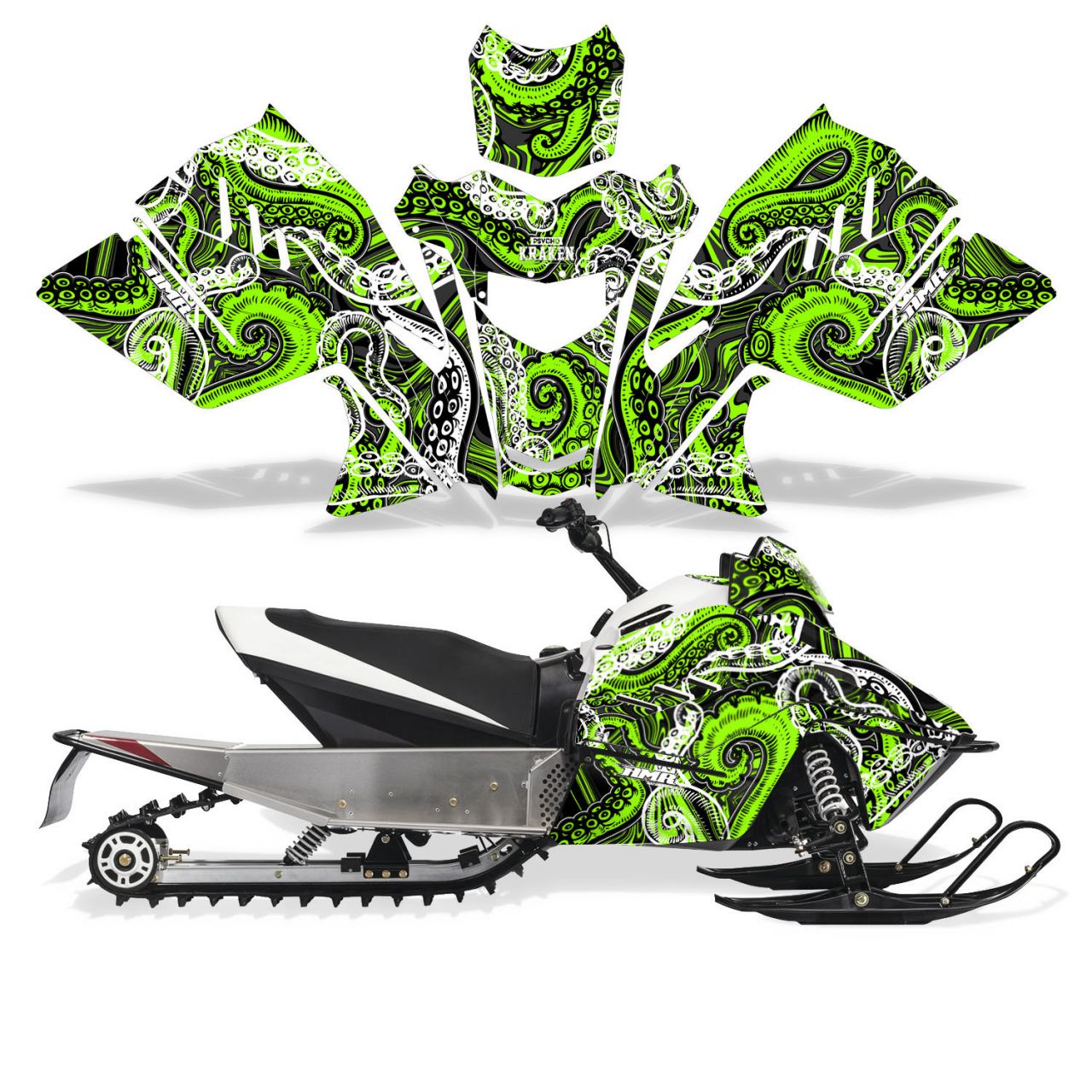 Psycho Kraken - Black Background Green Design