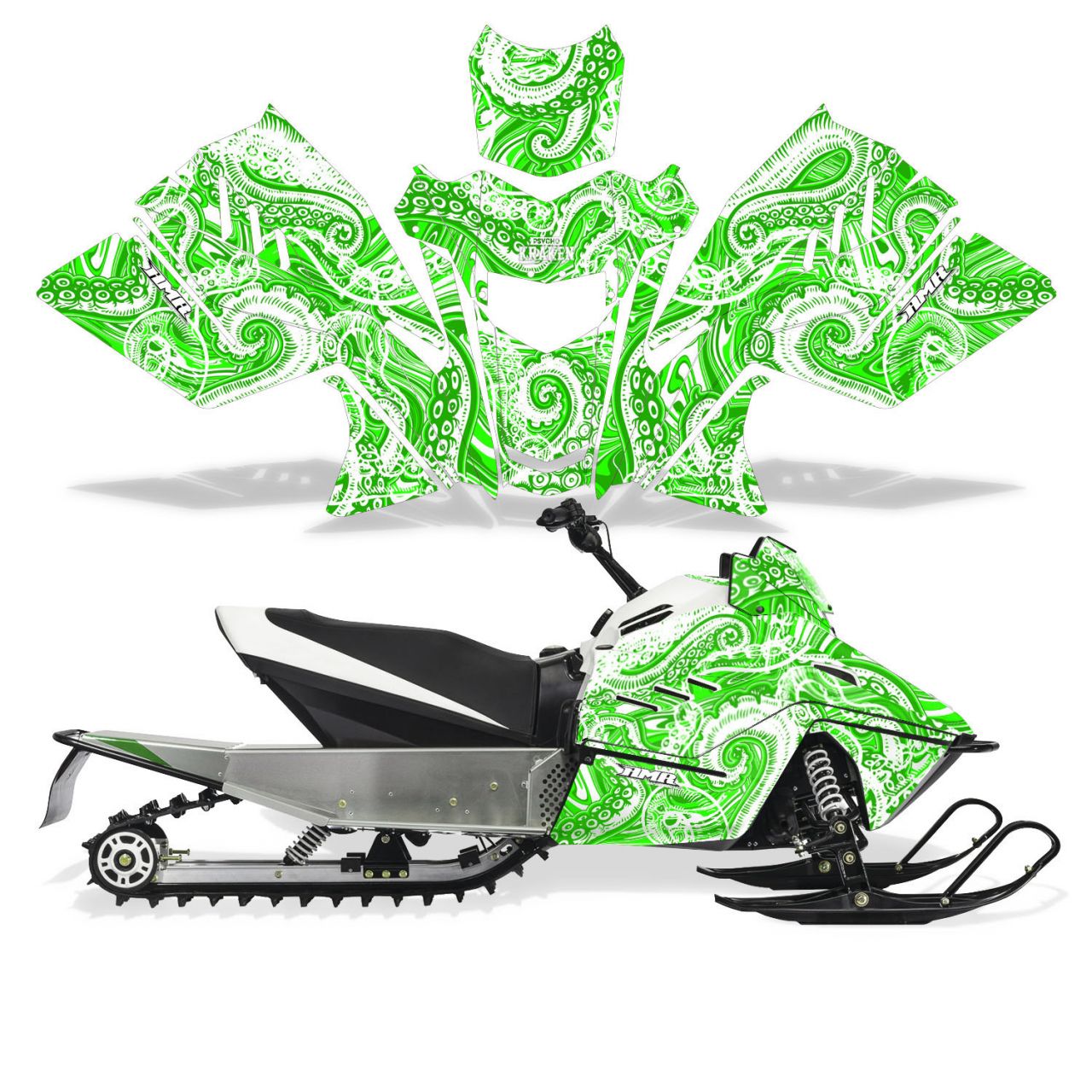 Psycho Kraken - Green Background White Design