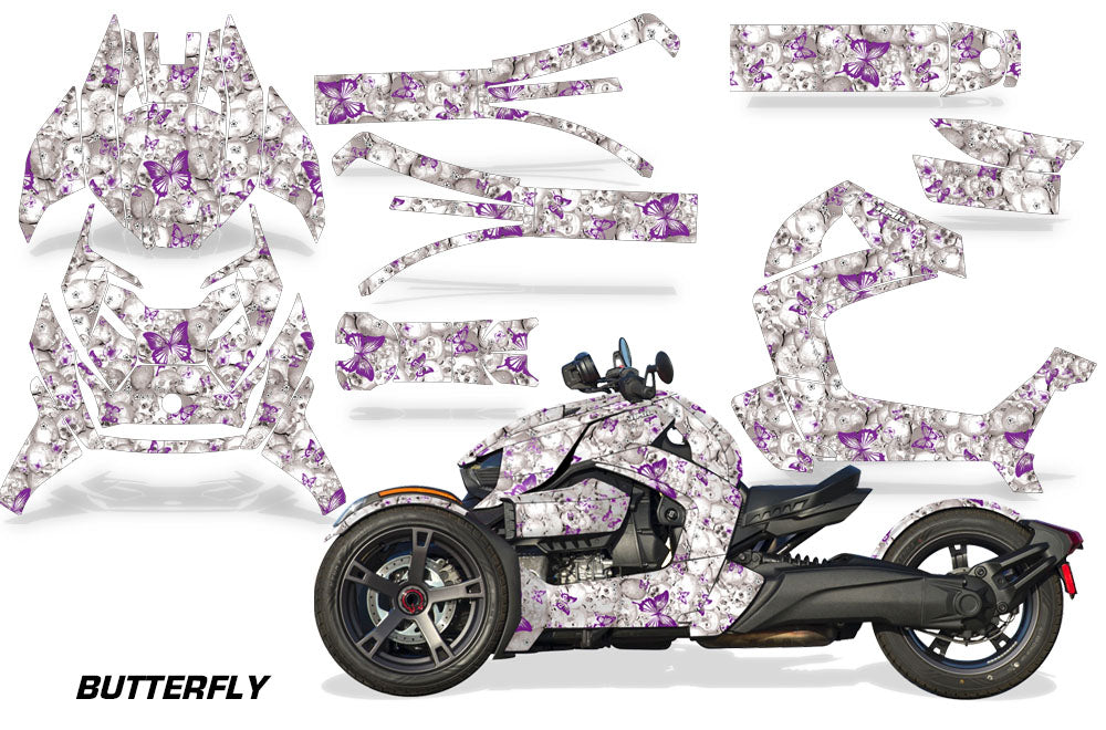 Skulls & Butterflies - WHITE background PURPLE design