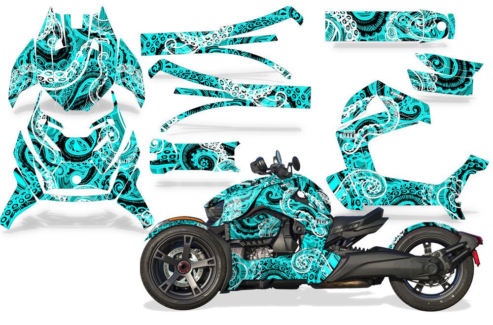 Psycho Kraken - Teal Background Black Design