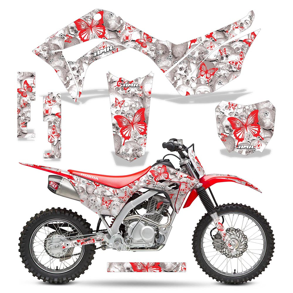 Skulls & Butterflies - WHITE background RED design (2019-2020) Shown with Number Plate
