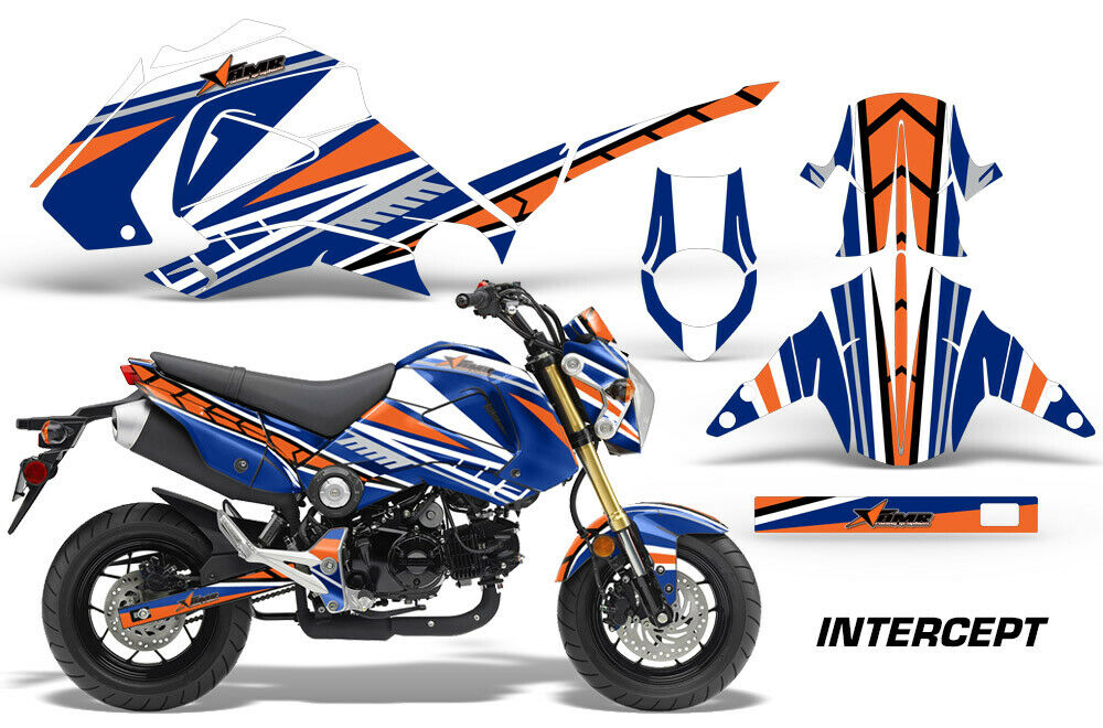 Intercept - BLUE Background/ ORANGE Design on a Honda Grom 125 Graphics Kit (2013–2016)