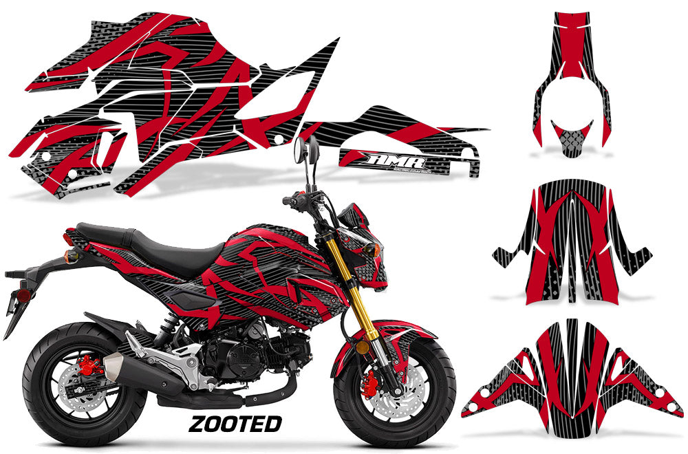 Black Red Zooted Design on a Honda Grom 125 Graphics Kit (2017–2020)