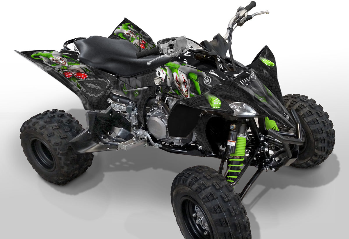 YFZ 450R Joker Graphics - Black Background, Bright Green & White Joker
