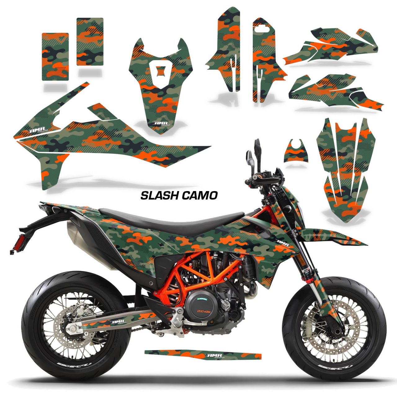 Slash Camo - Orange Design shown with optional number plate