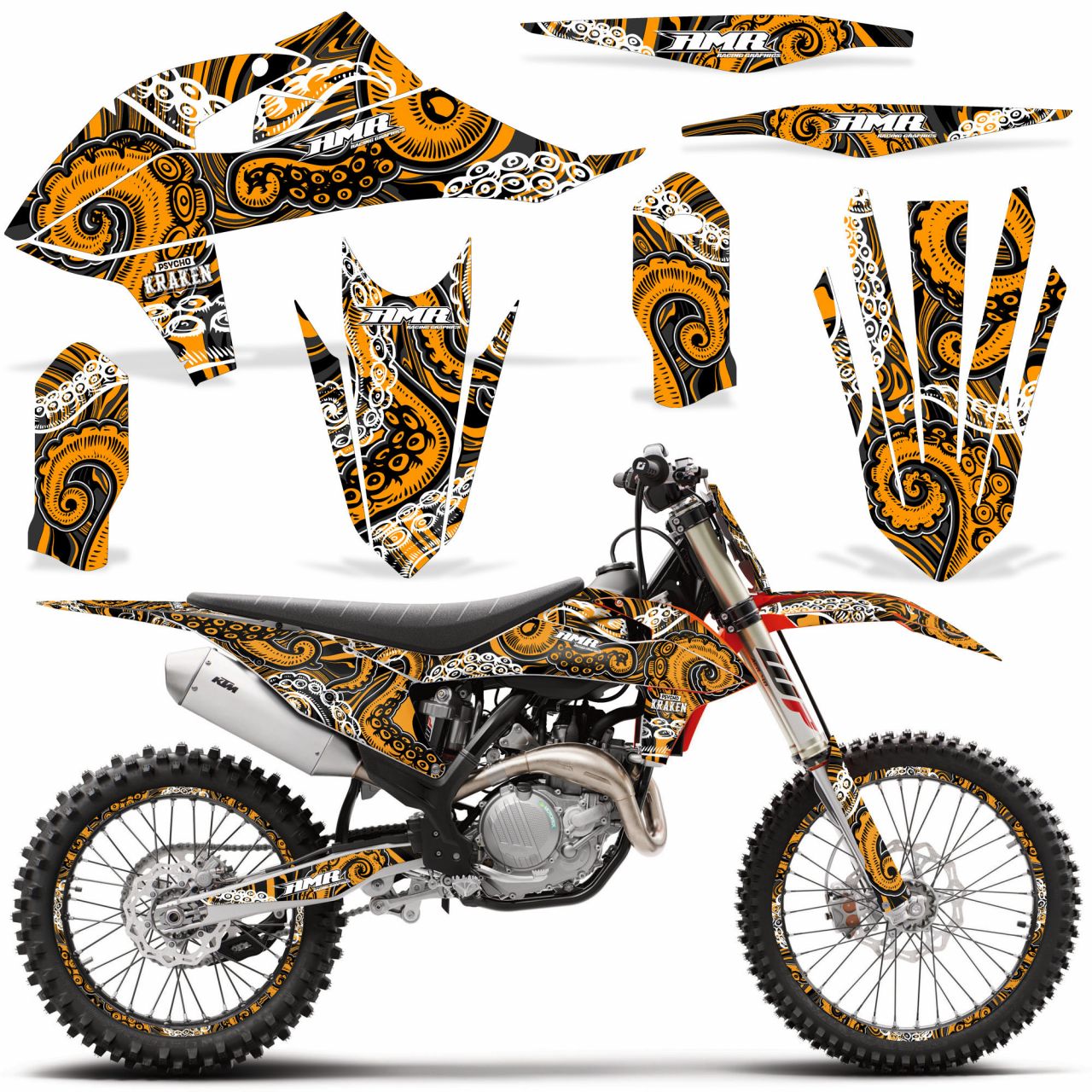 Psycho Kraken - Black Background Orange Design shown with number plate (Optional)