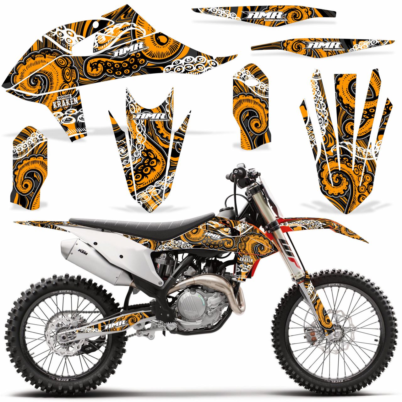 Psycho Kraken - Black Background Orange Design