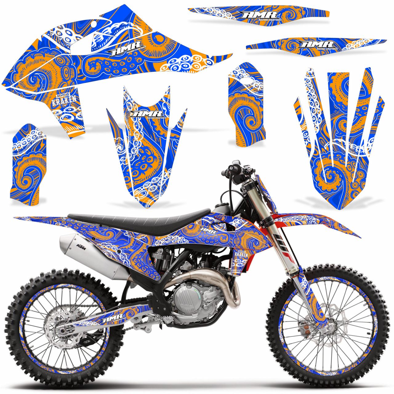 Psycho Kraken - Blue Background Orange Design shown with number plate optional