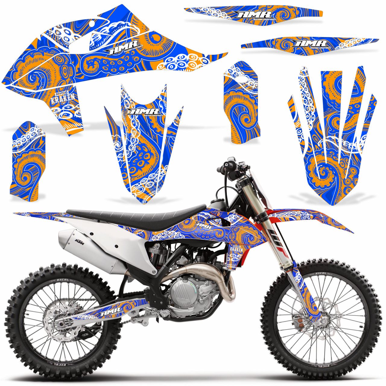 Psycho Kraken - Blue Background Orange Design