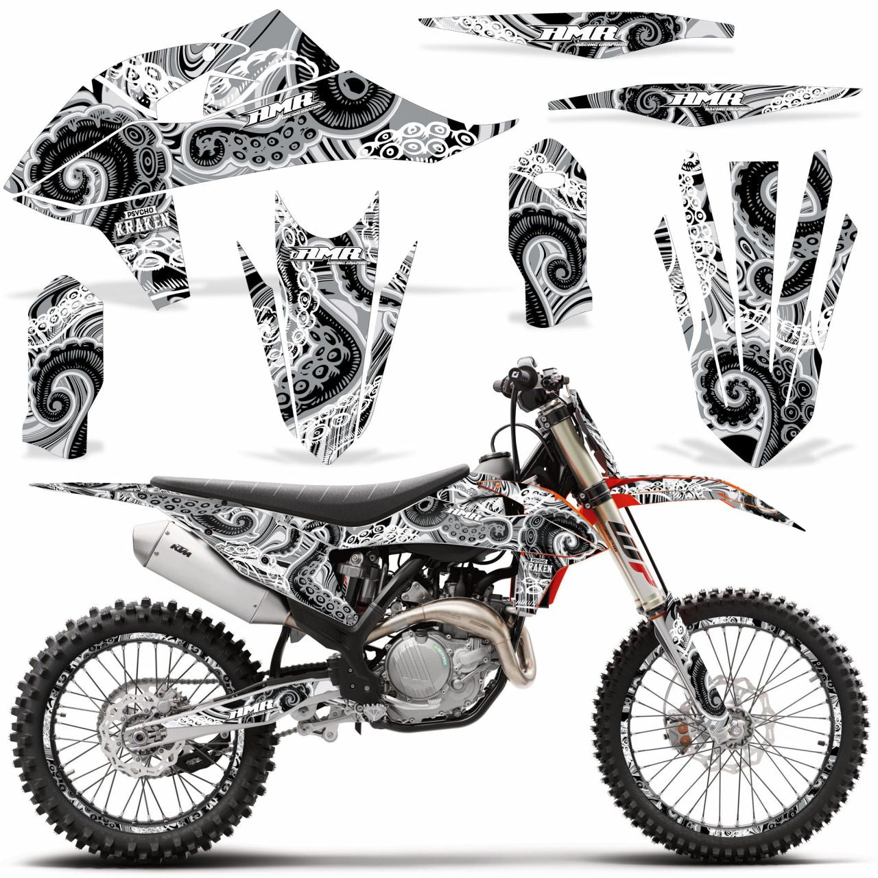 Psycho Kraken - Gray Background Black Design shown with number plate (optional)