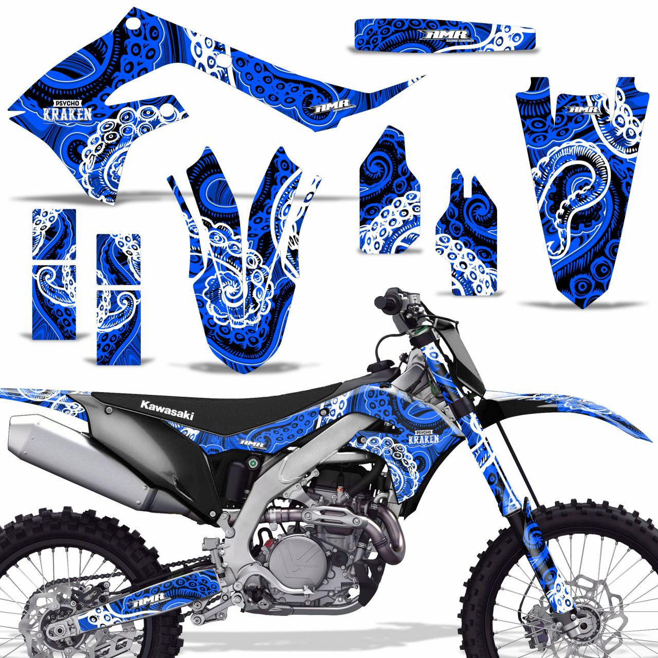 Psycho Kraken - Black Background Blue Design