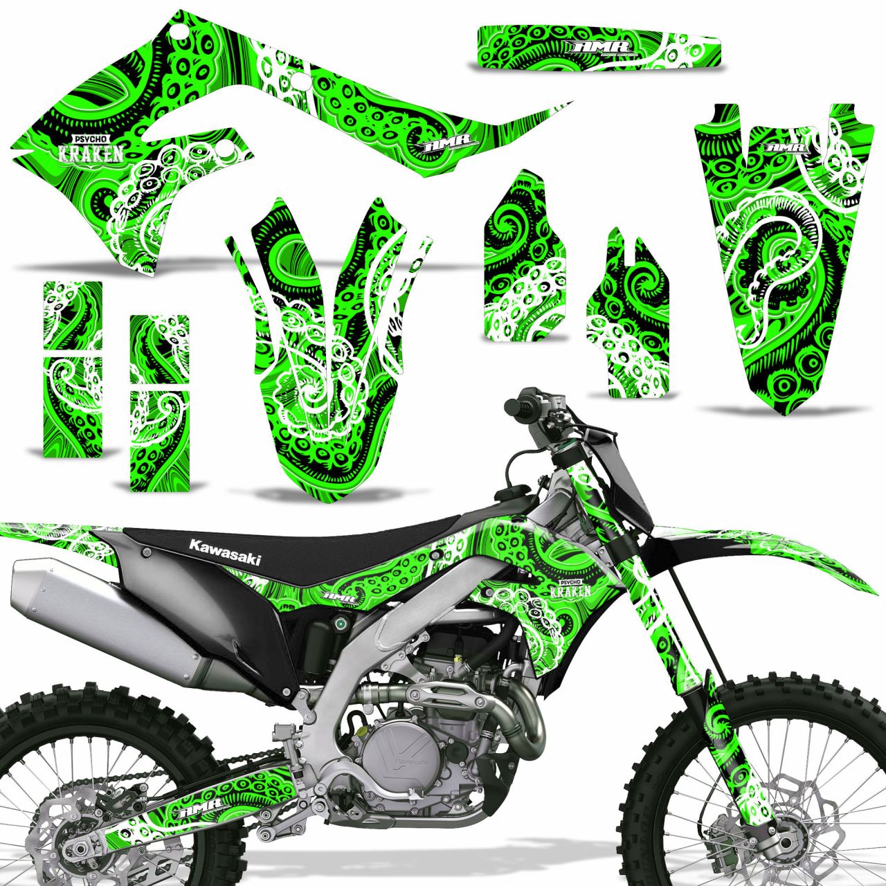 Psycho Kraken - Black Background Green Design