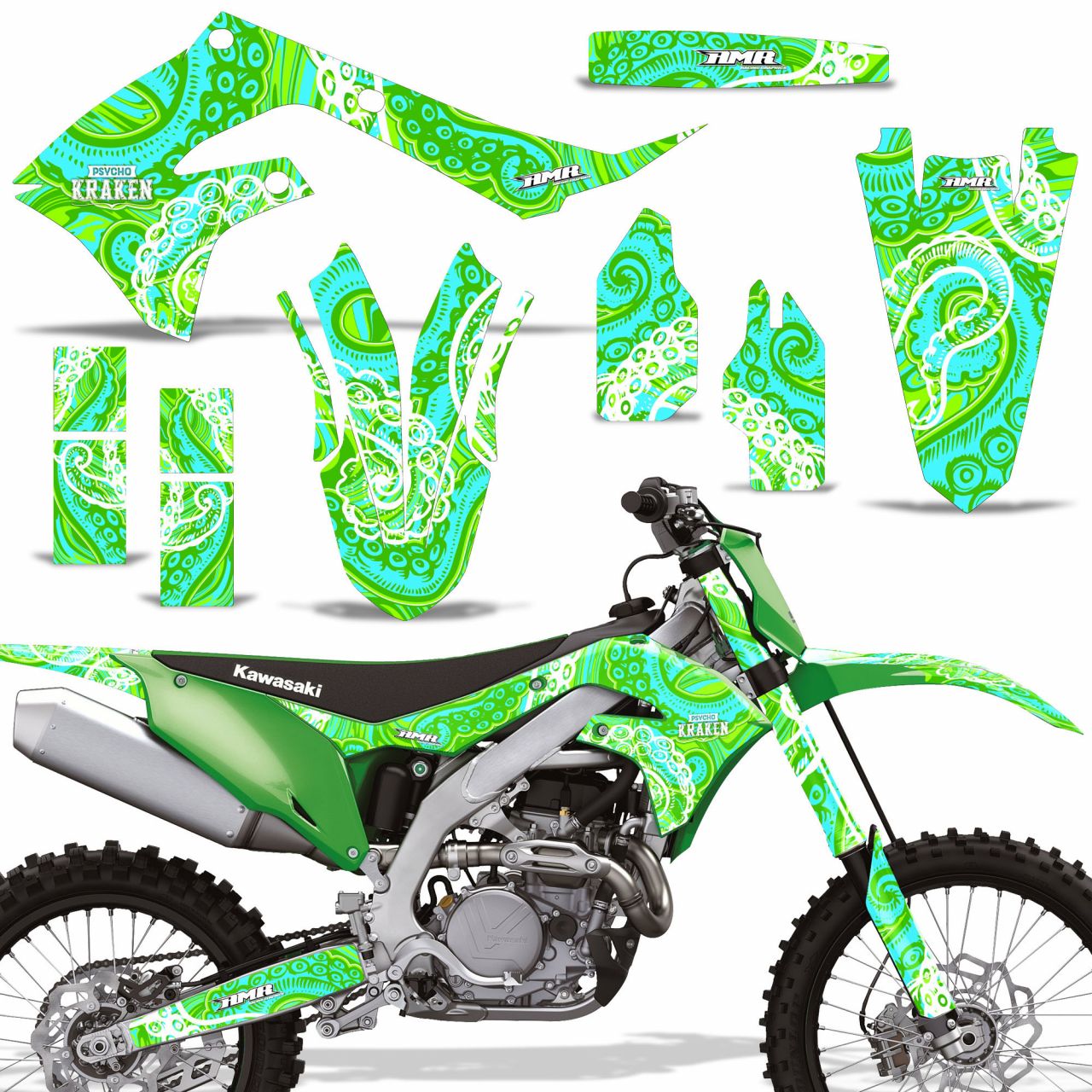 Psycho Kraken - Green Background Teal Design