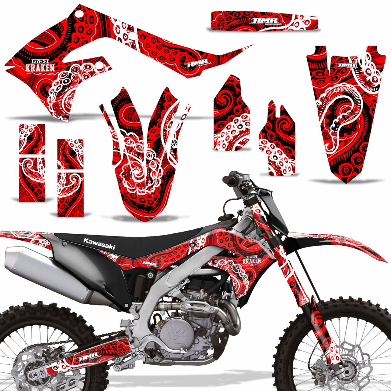 Psycho Kraken - Red Background Black Design