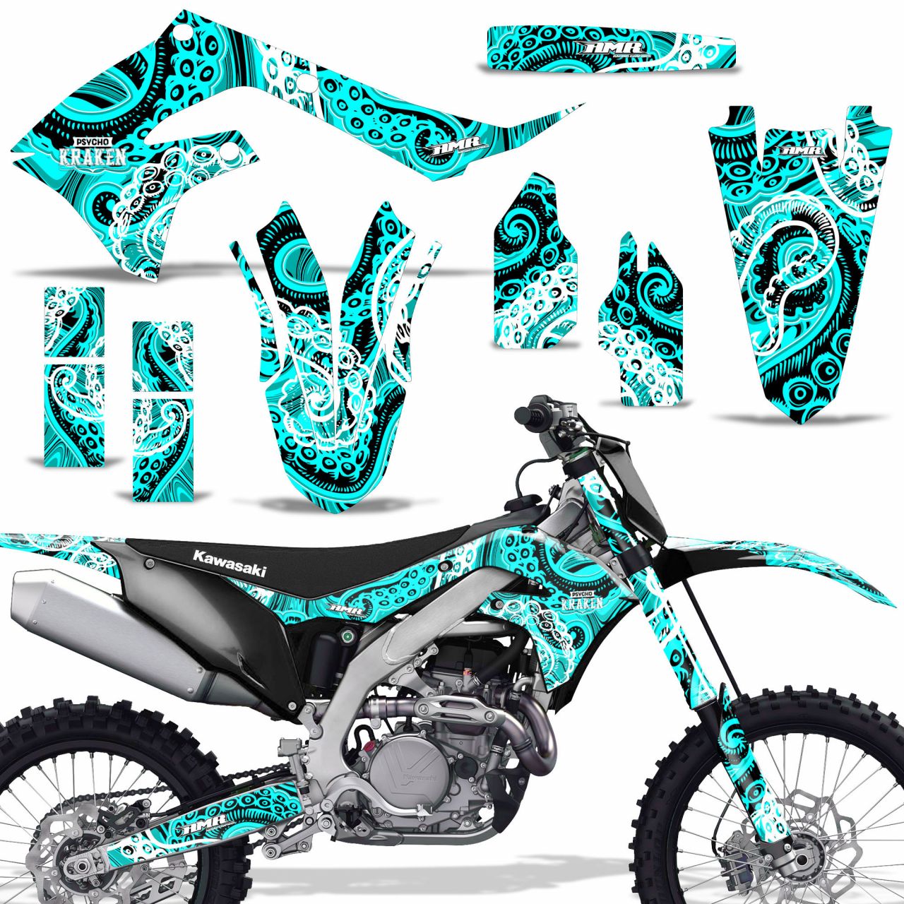 Psycho Kraken - Teal Background Black Design