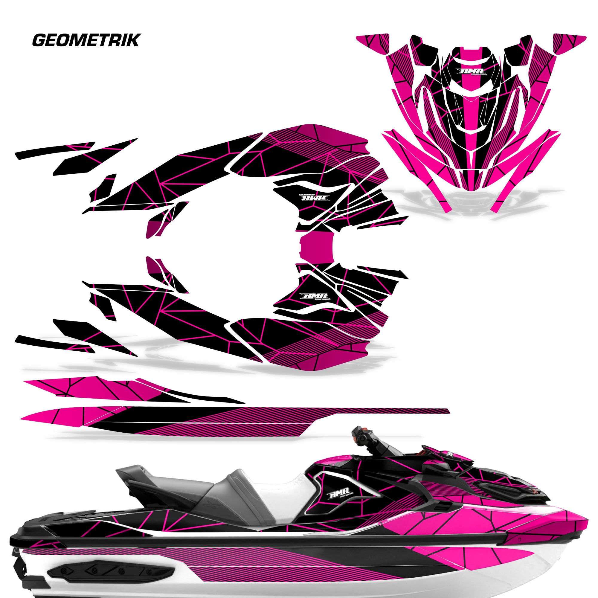 Geometrik - Pink Background Black Design