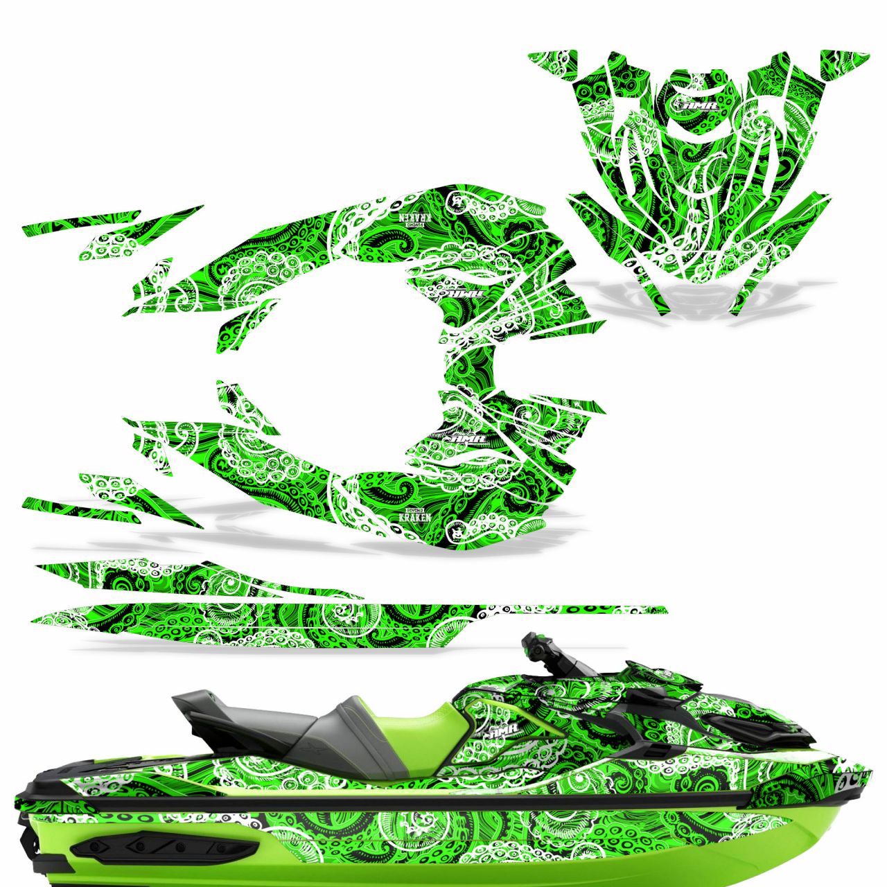 Psycho Kraken - Green Background Black Design