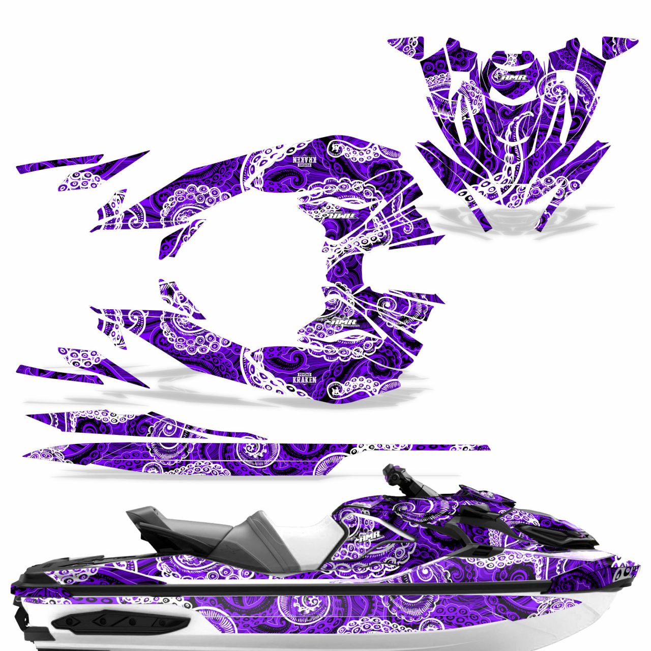 Psycho Kraken - Purple Background Black Design