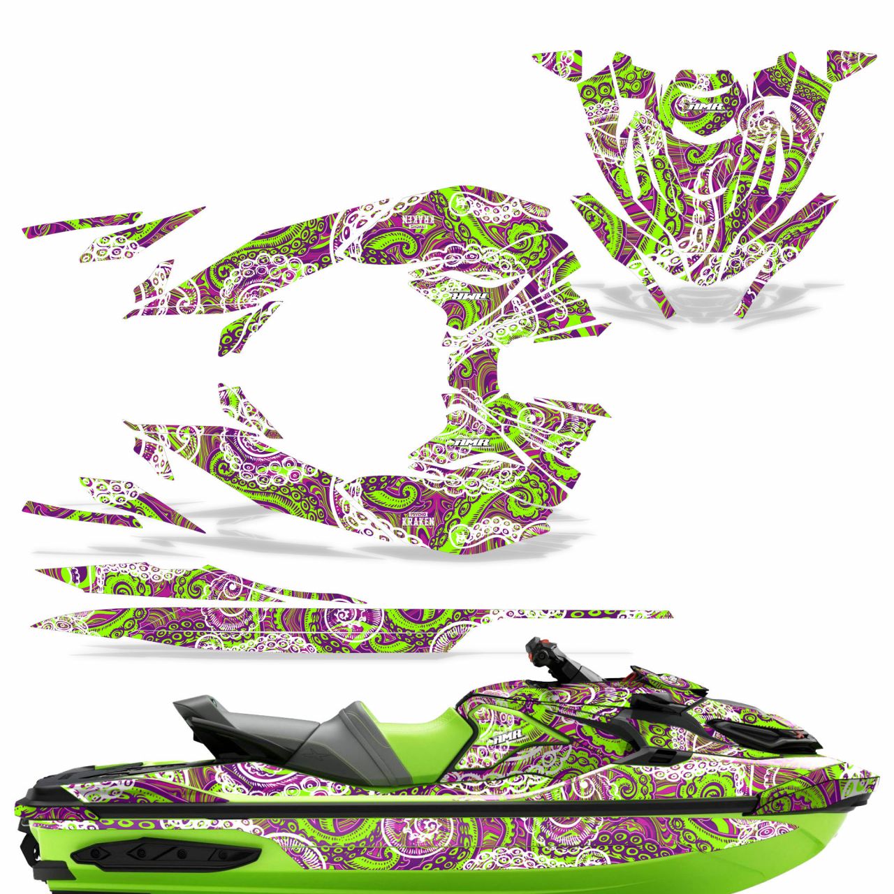 Psycho Kraken - Purple Background Green Design