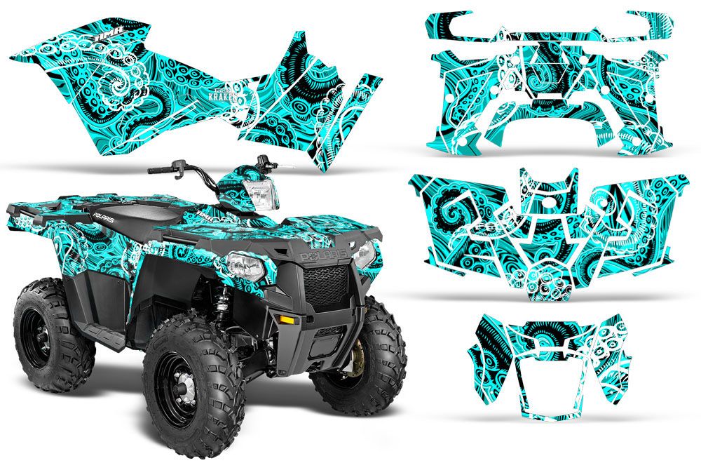 Psycho Kraken - Teal Background Black Design