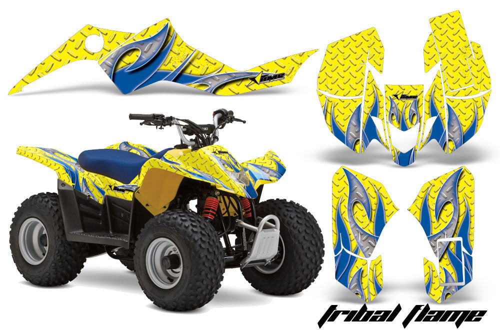 Tribal Flame - YELLOW background BLUE design