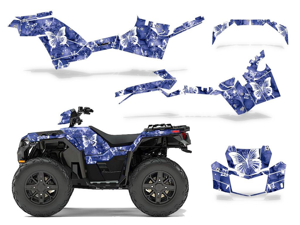 Skulls & Butterflies 0 BLUE background WHITE design