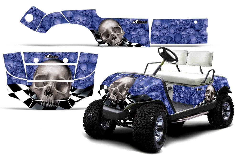 Checkred Skull - BLUE background SILVER design