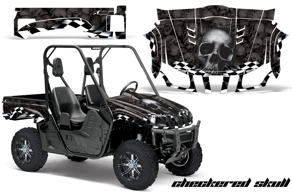 Checkered Skull - BLACK background SILVER design