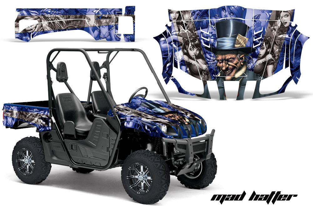 Mad Hatter Blue Background Silver Design