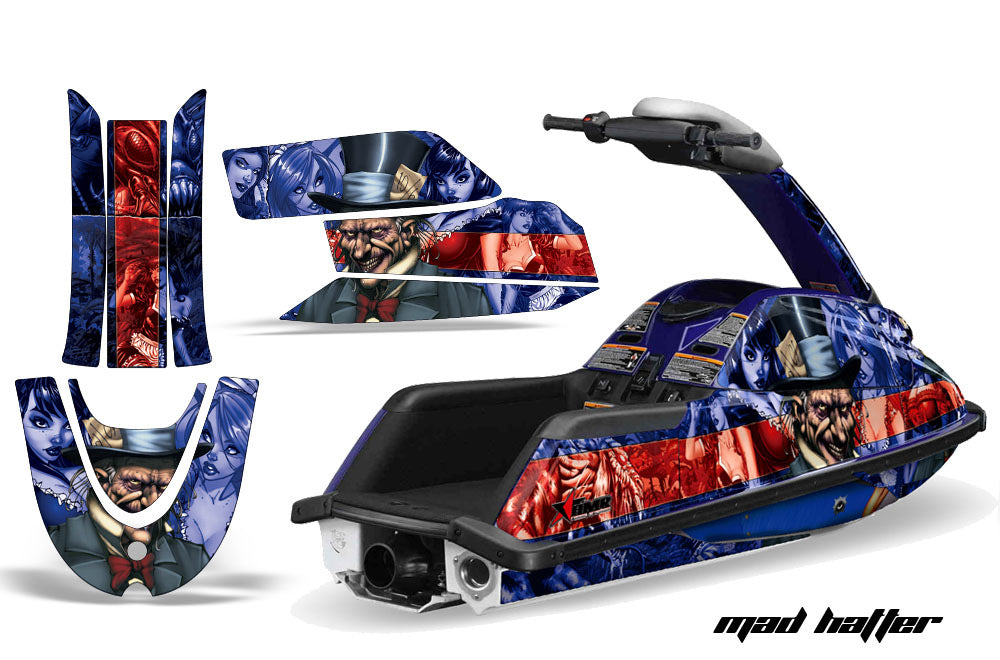 Mad Hatter - BLUE background RED design