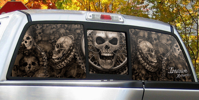 Rear Window Graphics - Skull Pile with Adrenaline Junkie Skull - Invision  Artworks Powersports Graphics