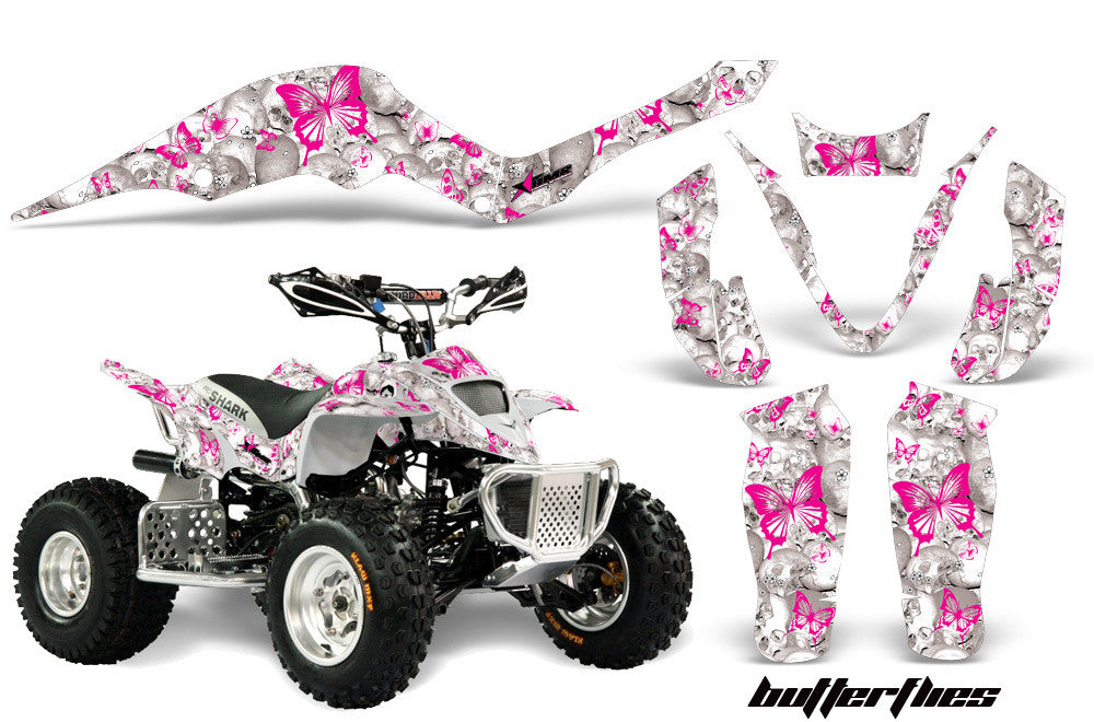 Skulls & Butterflies - White Background Pink Design